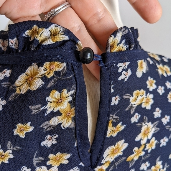 KEBUNUO Navy Blue Asian Style Short Sleeve Top XL/ M - Picture 10 of 12